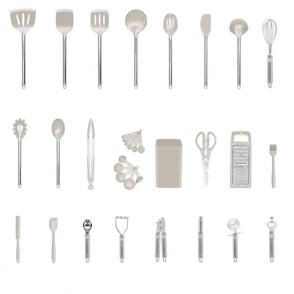 33-Piece Khaki Kitchen Utensil Set, Silicone and Stainless Steel Cooking Utensils for Nonstick Cookware, Kitchen Tools