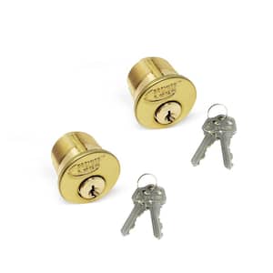 15/16 in. Solid Brass Mortise Cylinder with Brass Finish, KW1 (Pack of 2, Keyed Alike)