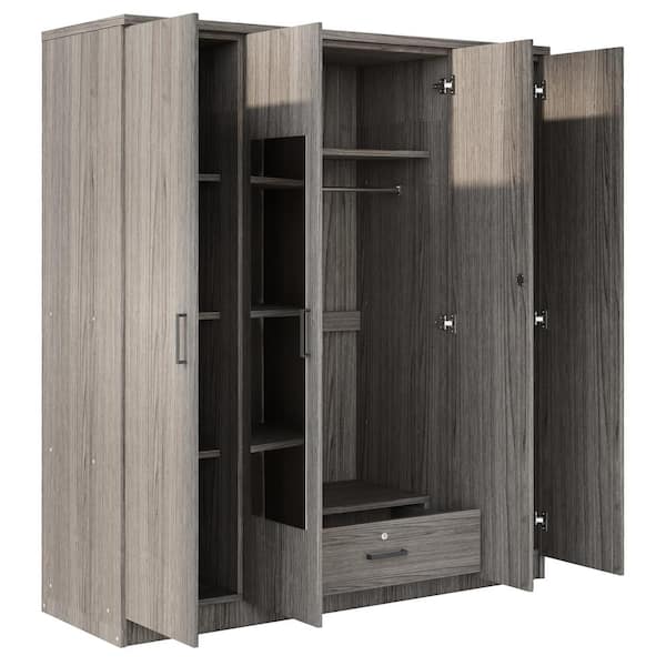 Harper & Bright Designs Gray Wood 59.2 in. 4-Door Wardrobe Armoire