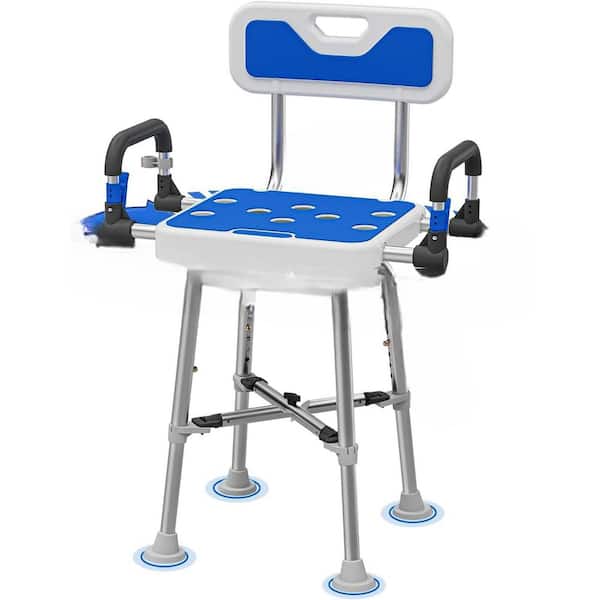 N/A. 22.7 in. W Adjustable Height 360° Rotation Swive Aluminum Shower Chair in Blue  500 lb.Capacity for Seniors and Disabled