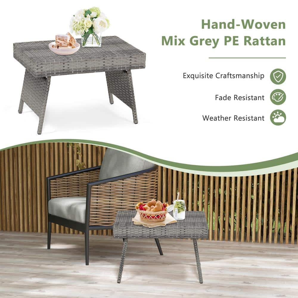 Gray Folding PE Rattan Outdoor Coffee Table