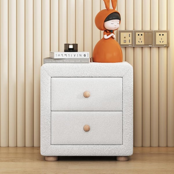 Polibi White 2 Drawers Teddy Fleece Nightstand 21.30 in. W x 20.90 in. H