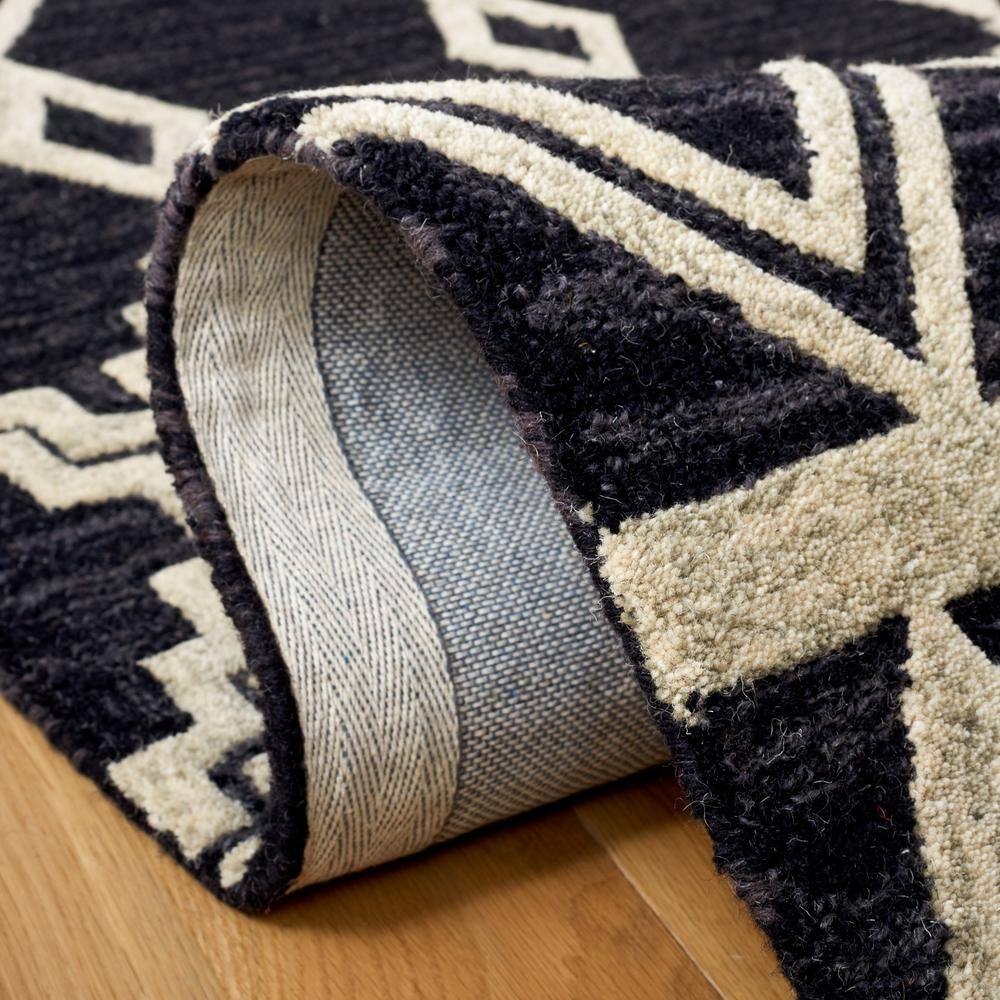 Handmade Tufted Abstract Black Wool Runner Rug 27in x 7in