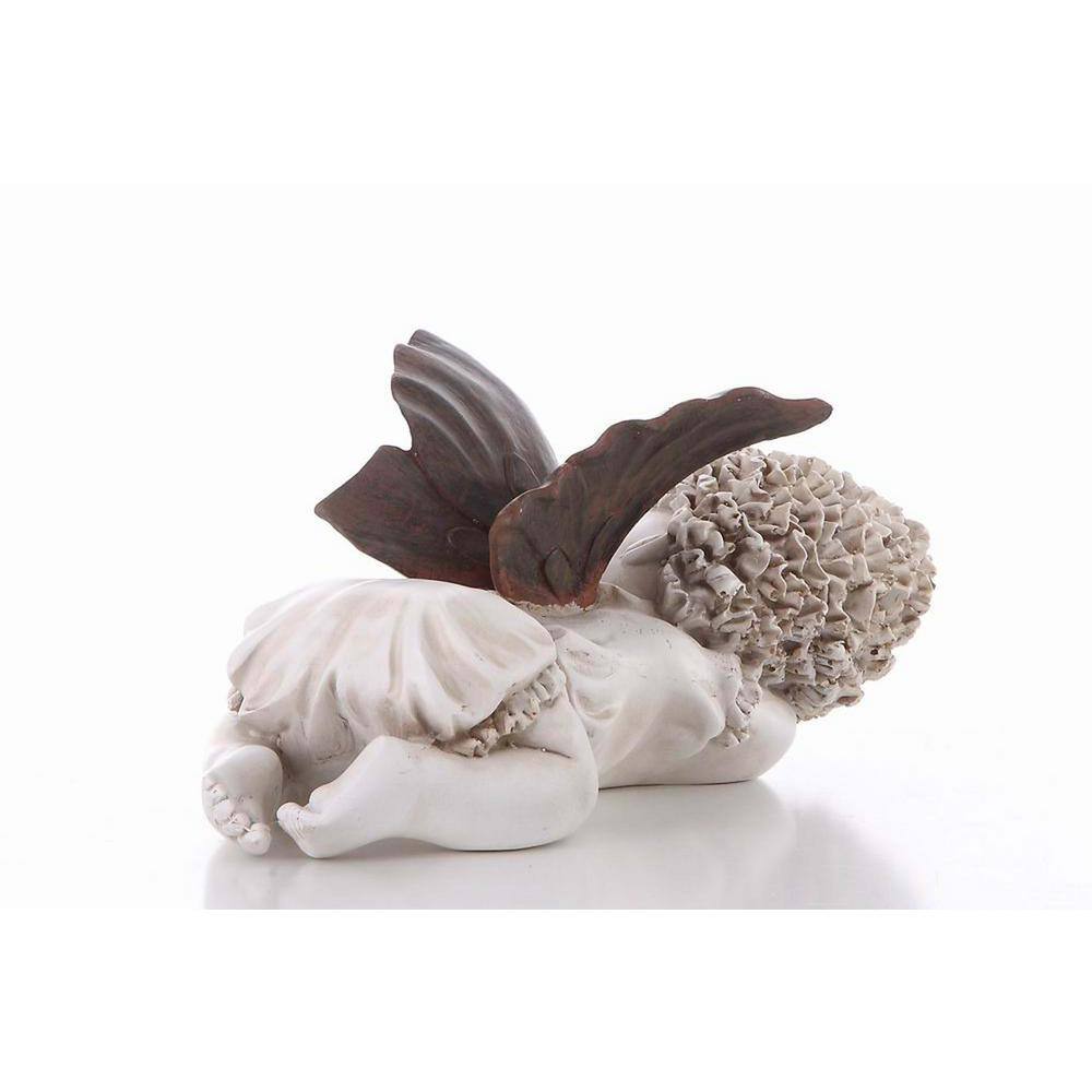 Creamy White Resin Baby Fairy Statue with Dark Wings