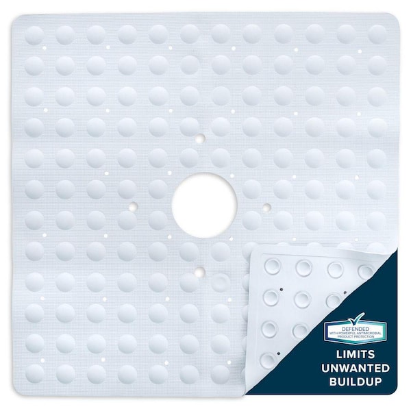 21 in. x 21 in. Square Rubber Safety Shower Mat in White