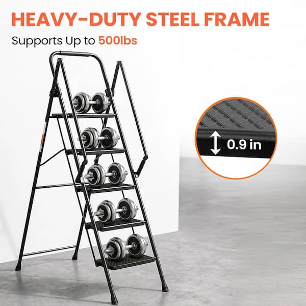 5.18 ft. Steel Lightweight Folding Step Ladder (10 ft. Reach) with Handrail, 500 lbs. Load Capacity Type IAA Duty Rating
