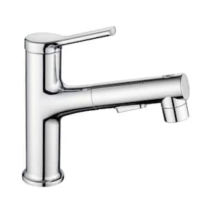 Mondawell Pull Out Swivel Single Handle Single Hole Low Arc Bathroom Faucet with Pull Out Sprayer in Chrome
