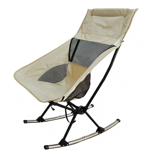 Portable metal Camping Rocker Chair, 23. 2 x 24 x 35 in. Beige Oxford Cloth, for Patio/Fishing/Beach/Travel