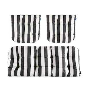 3-Piece Outdoor Chair Cushions Loveseats Outdoor Cushions Set Floral for Patio Furniture in Black Stripe H4" X W19"