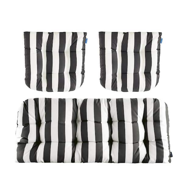 BLISSWALK 3-Piece Outdoor Chair Cushions Loveseats Outdoor Cushions Set Floral for Patio Furniture in Black Stripe H4" X W19"