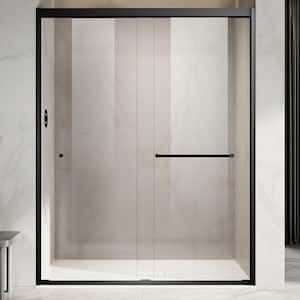 UKD06 56 to 60 in. W x 72 in. H Double Sliding Semi-Frameless Shower Door in Matte Black, EnduroShield Clear Glass