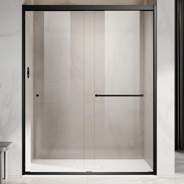 UNIKOO UKD06 56 to 60 in. W x 72 in. H Double Sliding Semi-Frameless Shower Door in Matte Black, EnduroShield Clear Glass