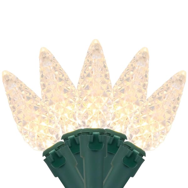200-Count Warm White LED Faceted C6 Christmas Lights 66.25 ft Green Wire