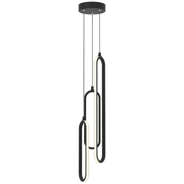 Sienna 24-Watt 3-Light Black Shaded Integrated LED Pendant Light with White Acrylic Shade