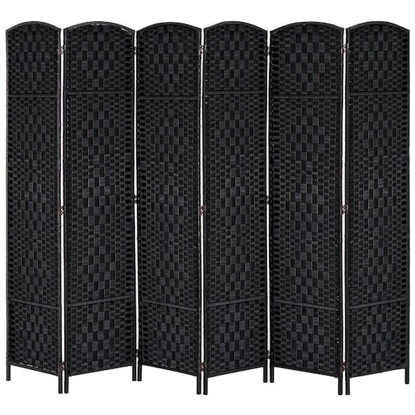 Zeus & Ruta 6 ft. Black Wicker Weave Folding Privacy Screen, 6 Panel Room Divider