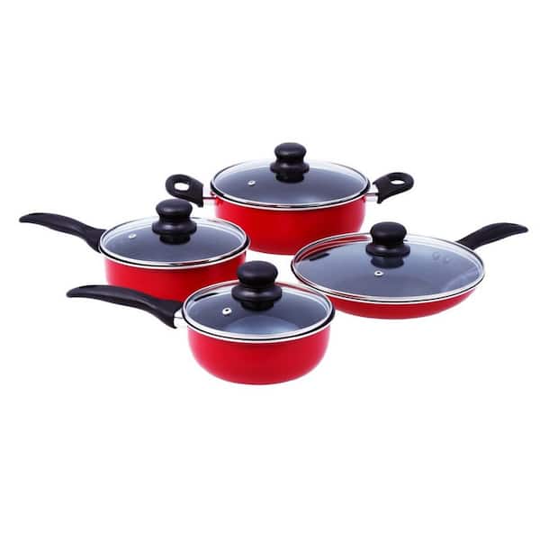 LEXI HOME 8-Piece Thermal Conducting Aluminum Non-Stick Cookware Set with Lids in Red