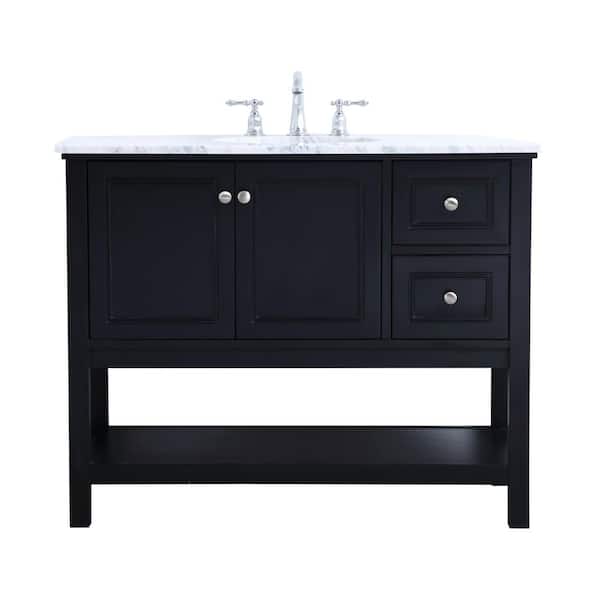 Unbranded Simply Living 42 in. W x 22 in. D x 33.75 in. H Bath Vanity in Black with Carrara White Marble Top