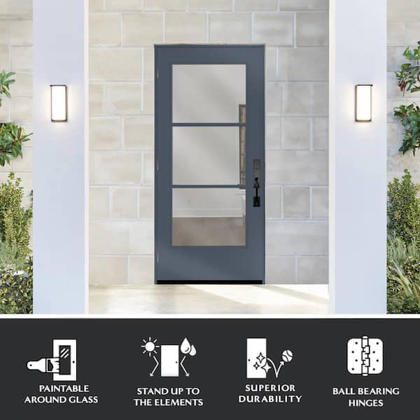 Legacy 32 in. x 80 in. Icon-3 Lite Modern Clear Glass RHOS Dark Denim Fiberglass Prehung Front Door