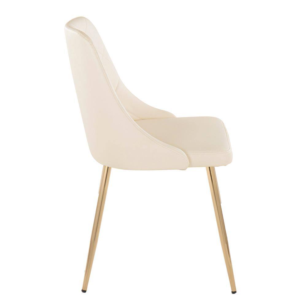 Cream Faux Leather Upholstered Side Chair with Gold Metal Legs