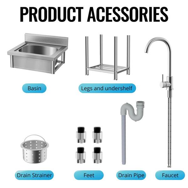 UKISHIRO 19.6 in. D x 21.6 in. W 7.6 gal Stainless Steel Laundry Utility Sink with Faucet