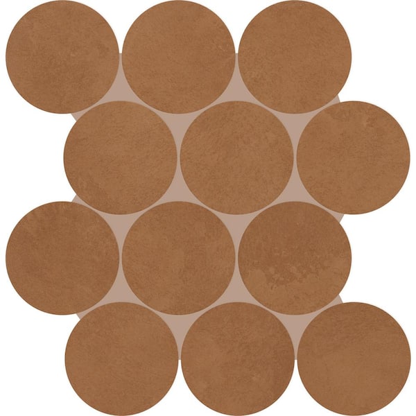 Indoterra Brick 3-1/4 in. x 3-1/4 in. Matte Porcelain Concrete Look Circle Mosaic Tile Sample