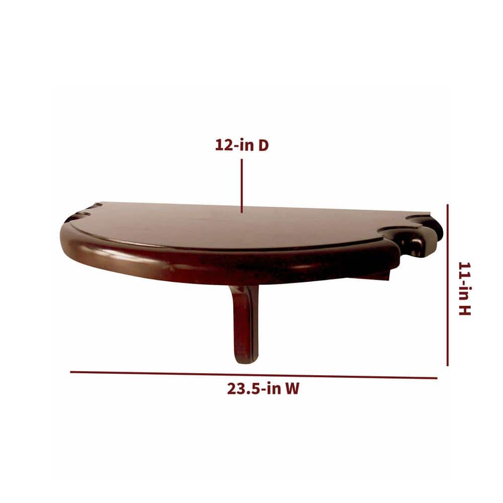 Walnut Wood Half Moon Game Room Wall Shelf with Cue Cutouts