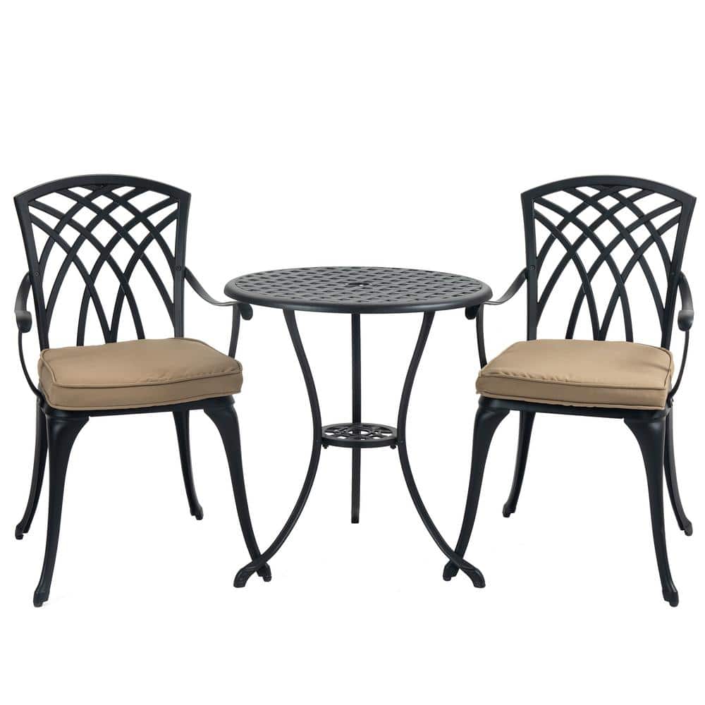 3 -Piece Metal Bistro Table Set Cast Aluminum Outdoor Bistro Sets with Umbr