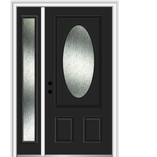 MMI Door Rain Glass 50 in. x 80 in. Right-Hand Inswing Black Fiberglass Prehung Front Door on 6-9/16 in. Frame