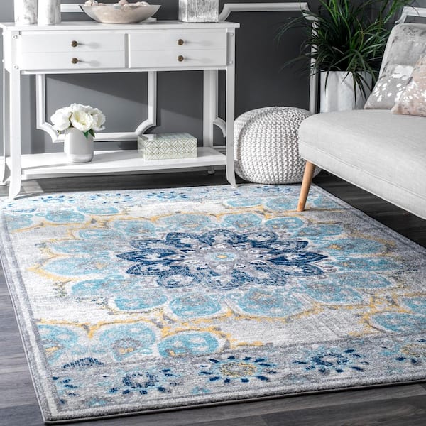Kiyoko Vintage Floral Blue 7 ft. x 9 ft. Area Rug