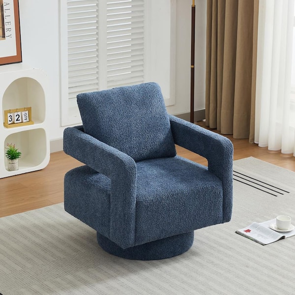 CSC DECOR INC Navy Blue Boucle 360° Swivel Accent Armchair with Open Back Lounge Club Chair with Removable Back Cushion Side Chair