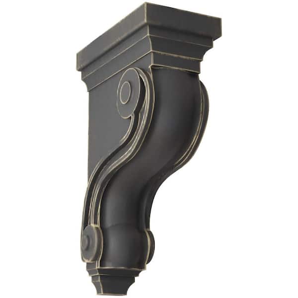 Ekena Millwork 3 3/8 in. x 10-1/2 in. x 6-1/2 in. Black Boston Traditional Scroll Wood Vintage Decor Corbel