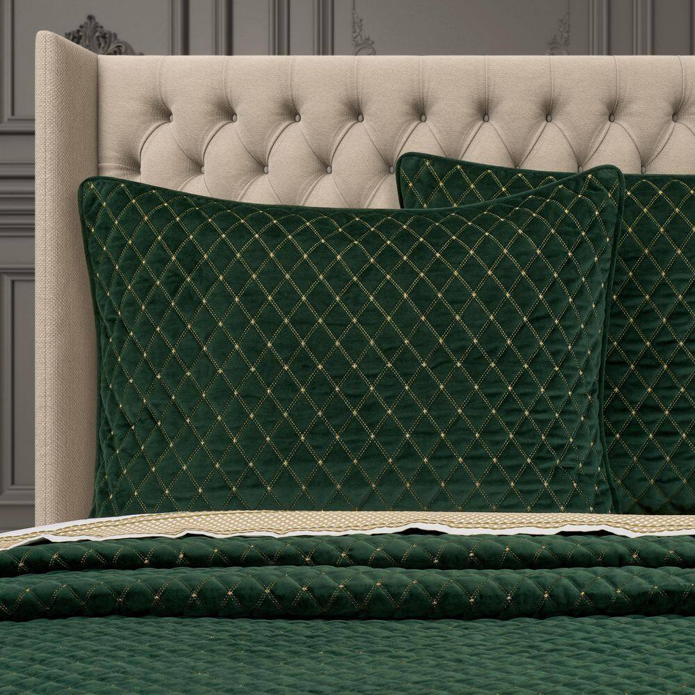 Evergreen King Microfiber Quilt Set with Gold Accents