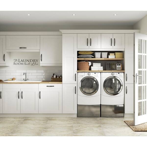J Collection 30 in. W x 10 in. H x 14 in. D Wallace Warm White Shaker Assembled Wall Bridge Cab with Lift Up