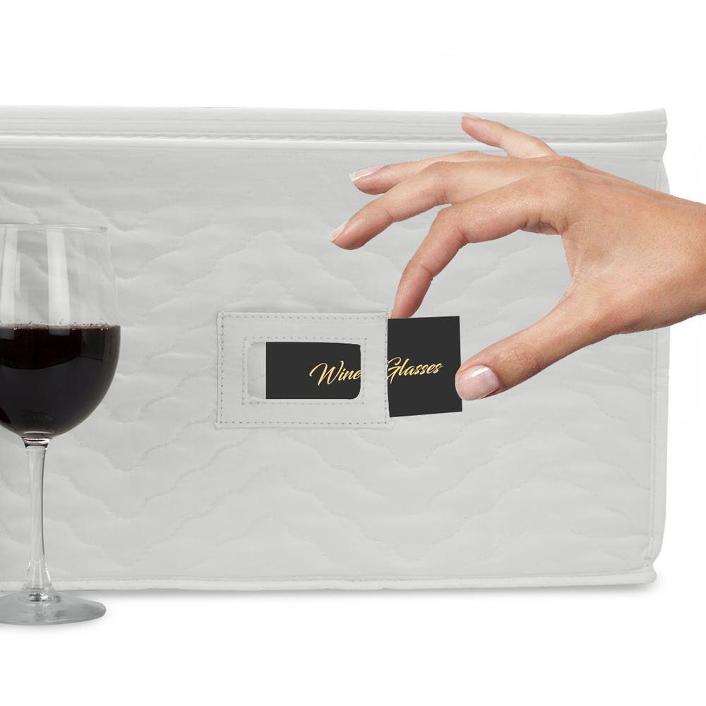 Beige Quilted Fabric Stemware Storage Chest with Dividers