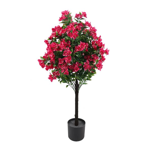 Green Smart Dekor 47 in. UV resistant Artificial Bougainvillea Plant Tree in black pot