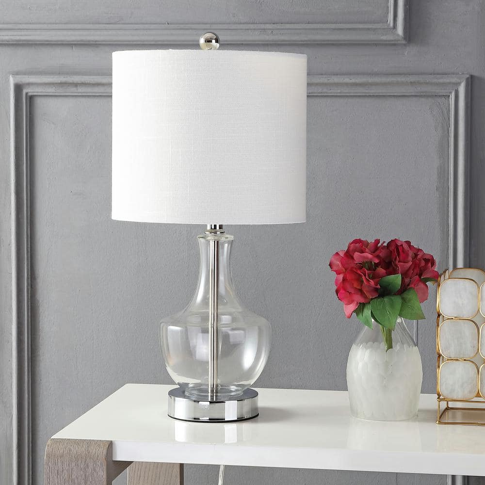 Colette 20" Clear Glass Mini Table Lamp with White Linen Shade