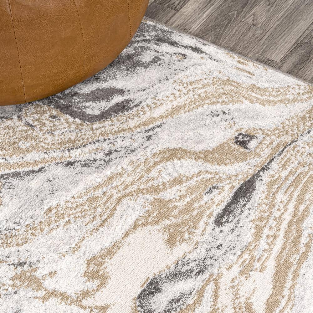 Beige and Ivory Marbled Abstract 4x6 Area Rug