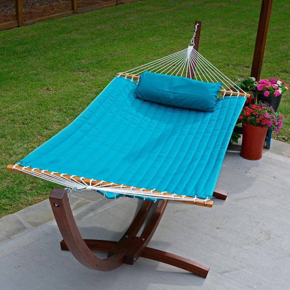 Algoma 13 ft. Reversible Sunbrella Quilted Hammock in Surfside Stripe and Teal