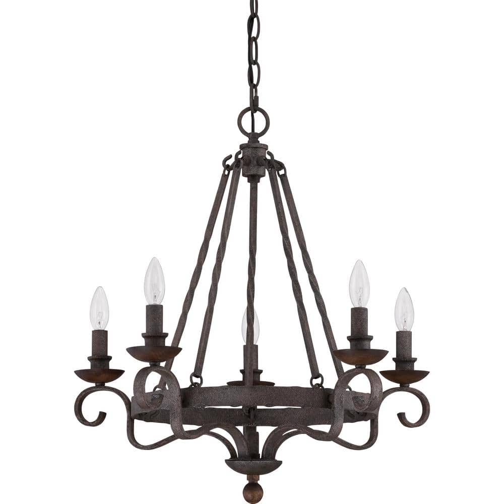 Noble Mini 24" Rustic Black Steel Chandelier with Dark Walnut Accents
