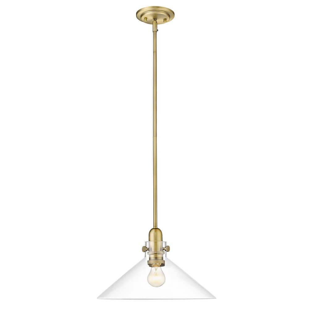 Dwyer 15.25 in. 1-Light Antique Brass Pendant with Clear glass