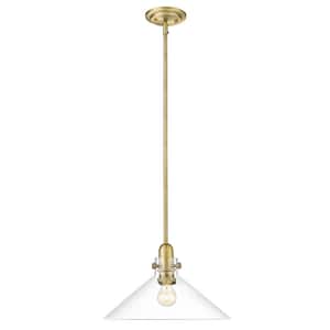 Dwyer 15.25 in. 1-Light Antique Brass Pendant with Clear glass