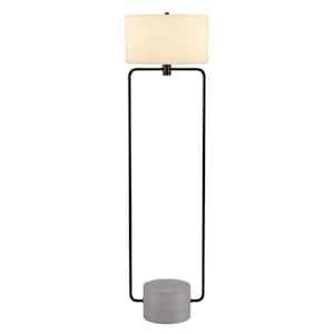 Howland 63 in. Blackened Bronze/Concrete/White Floor Lamp with Fabric Shade