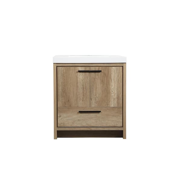 Unbranded Simply Living 30 in. Single Bathroom Vanity in Natural Oak with Resin Vanity Top in White