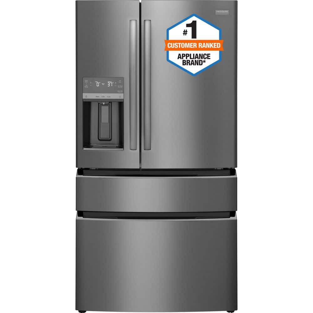 Gallery 36 in. 22 cu. ft. Counter-Depth 4-Door French Door Refrigerator in Smudge-Proof Black Stainless Steel