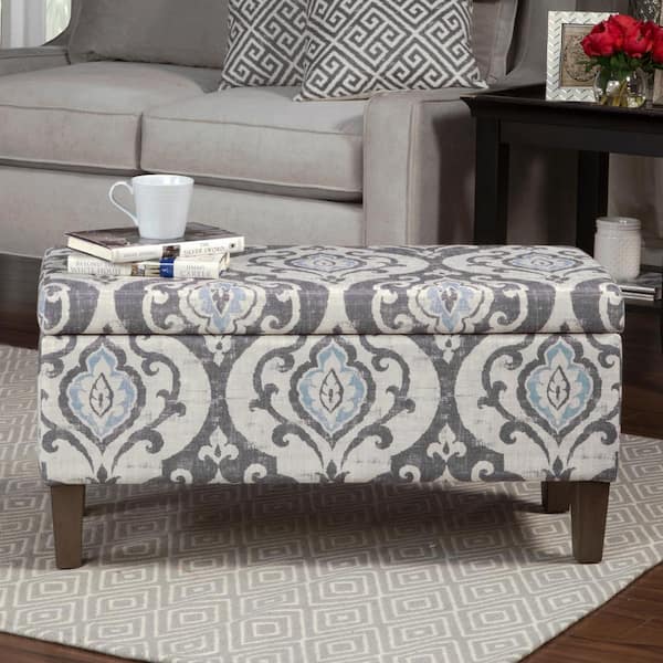 Homepop Drake Blue Slate 36 in. Width Bedroom Bench with Storage