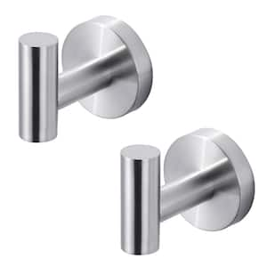 Wall Mount Round Stainless-Steel J-Hook Robe/Towel Hook in Brushed Nickel (2 Pack)