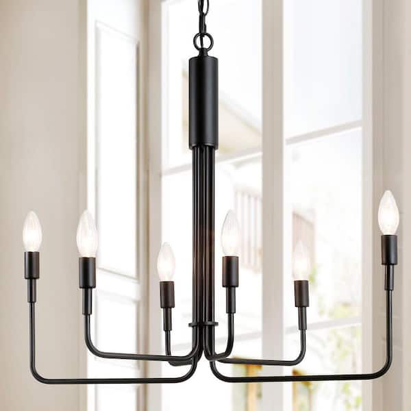 26in Industrial Rustic Chandeliers for Dining Room Kitchen Island Living Room Foyer Farmhouse Chandelier Light Fixtures Ceiling Hanging 6 Lights Modern Candle Matte Black Ceiling Light Fixture