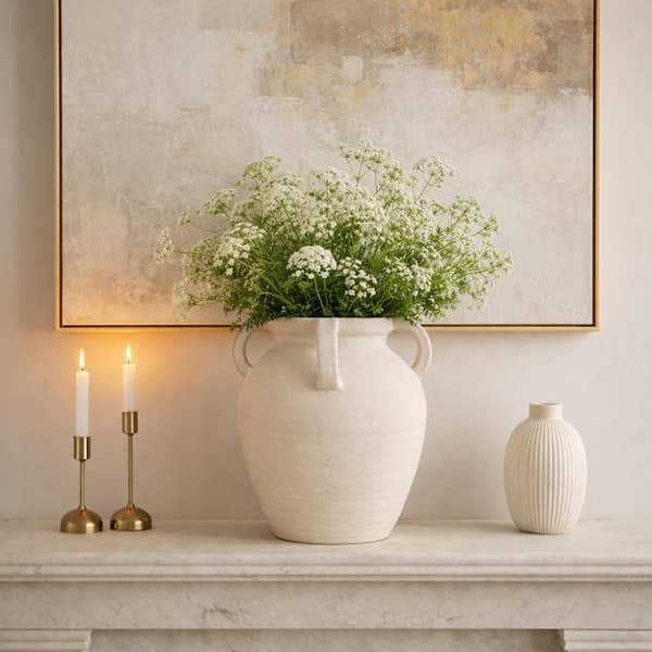 Liv & Skye 12 in. White Ceramic Amphora Multi Handle Decorative Liv & Skye 12 in. White Ceramic Amphora Multi Handle Decorative