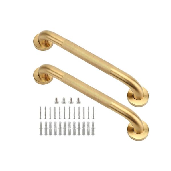 17 in. L x 2.3 in. W Concealed Screw Grab Bar Stainless Steel Anti-Slip for Bathtub and Shower, Seniors in Gold 2-Pack