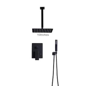 Square 2-Spray Patterns with 1.6 GPM 10 in. Wall Mounted Rain Fixed Shower Head in Matte Black